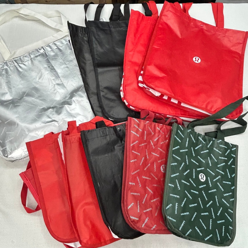 Lululemon Reusable Shopping Tote Bag Bundle Silver Red Black Green Lot of 11